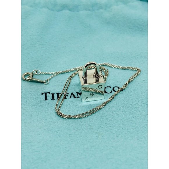 Tiffany Co Silver 1837 Square Cube Padlock Pendant Charm